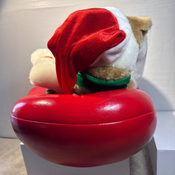 Holiday Bulldog Plush Singing In Chair Santa Hat Holding Flip Phone Christmas - Picture 5 of 11